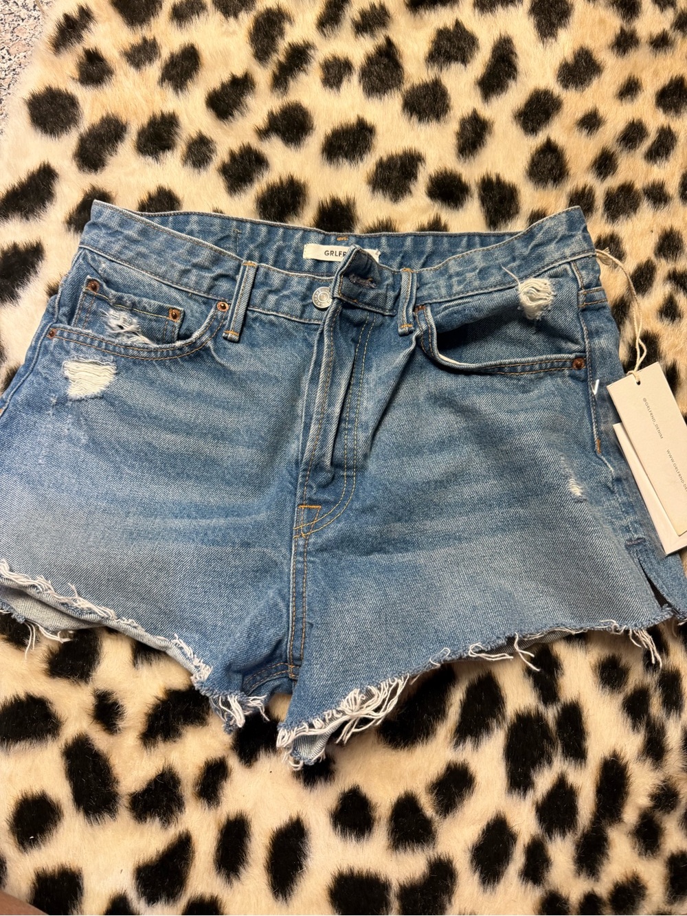 GRLFRND Light Blue Distressed High-Rise Denim Shorts